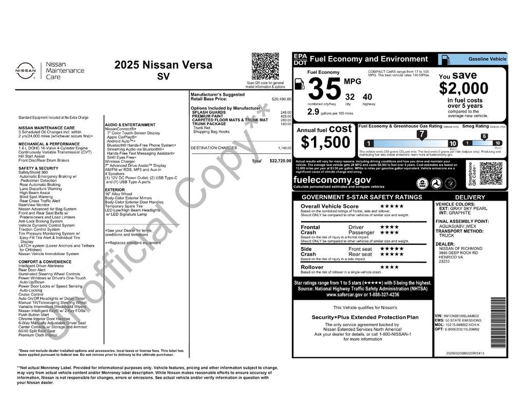 2025 Nissan Versa 1.6 SV