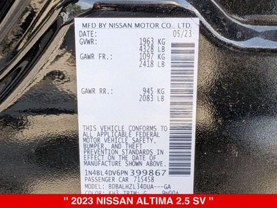2023 Nissan Altima 2.5 SV NISSAN CERTIFIED