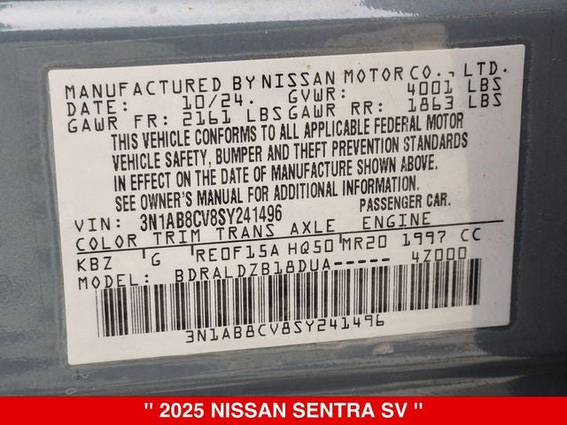 2025 Nissan Sentra SV NISSAN CERTIFIED