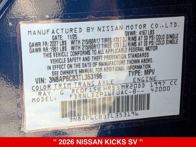 2026 Nissan Kicks SV