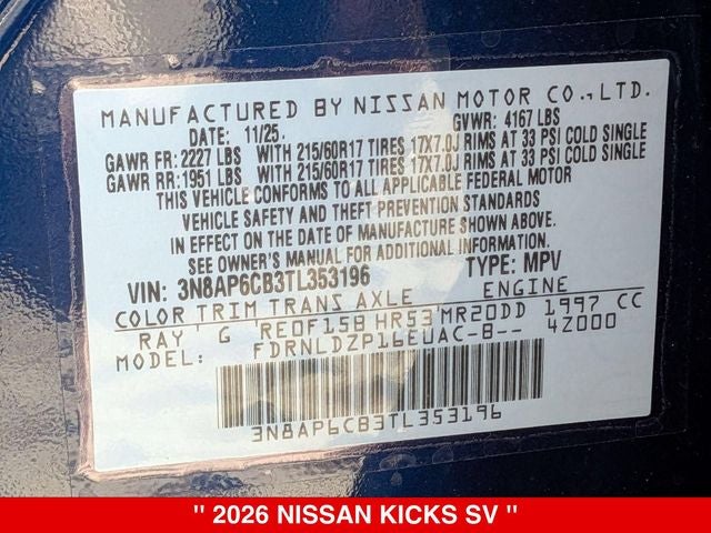 2026 Nissan Kicks SV