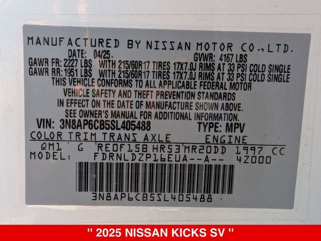 2025 Nissan Kicks SV AWD NISSAN VERIFIED