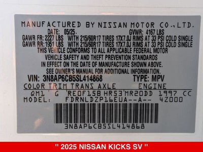 2025 Nissan Kicks SV AWD NISSAN CERTIFIED