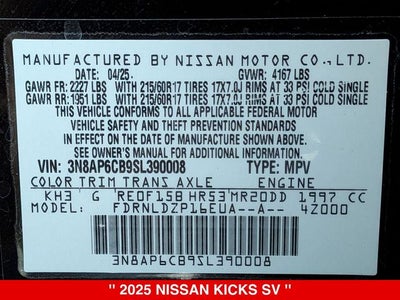 2025 Nissan Kicks SV AWD NISSAN CERTIFIED