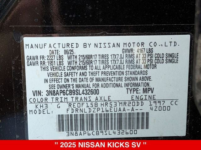 2025 Nissan Kicks SV AWD NISSAN CERTIFIED