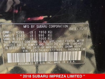 2018 Subaru Impreza 2.0i Limited
