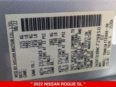 2022 Nissan Rogue SL PREMIUM AWD NISSAN CERTIFIED