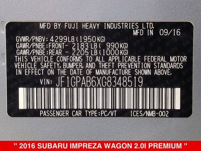 2016 Subaru Impreza 2.0i Premium
