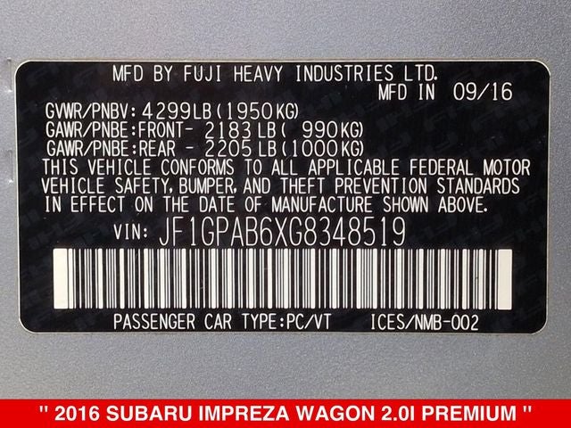 2016 Subaru Impreza 2.0i Premium