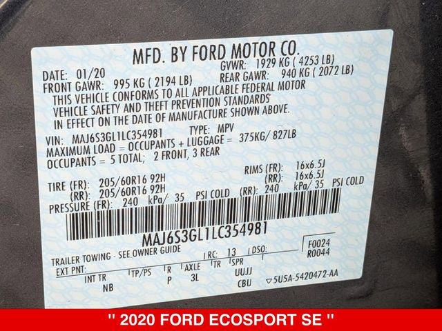 2020 Ford EcoSport SE