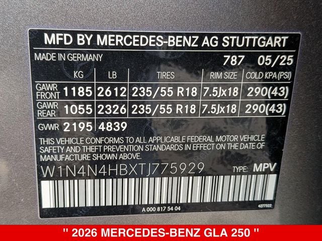 2026 Mercedes-Benz GLA GLA 250 4MATIC®